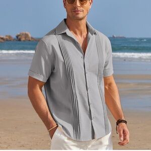 Cubavera Men’s Grey Guayabera Style Button Down Short Sleeve‎ Shirt. Size 2XLT